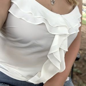 Spaghetti Strap white ruffled blouse
